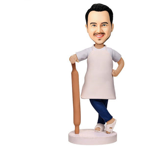 Male Pastry Chef Custom Bobblehead With Engraved Text