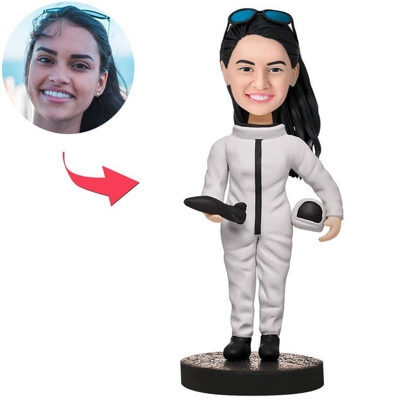 Female Astronaut Custom Bobblehead With Engraved Text