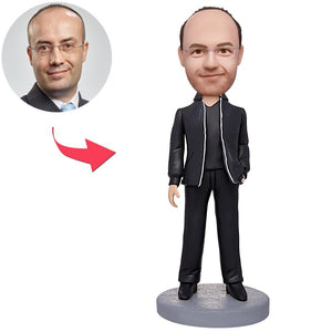 Black Suit Boss Businessman Custom Bobbleheads With Engraved Text