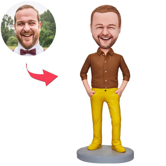 Yellow Pants Fashion Man Custom Bobbleheads With Engraved Text