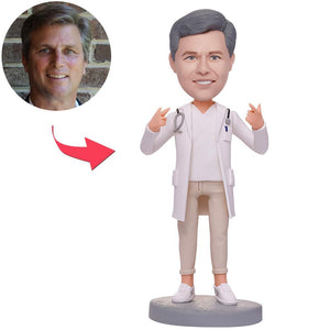 Doctor With Stethoscope Custom Bobbleheads With Engraved Text