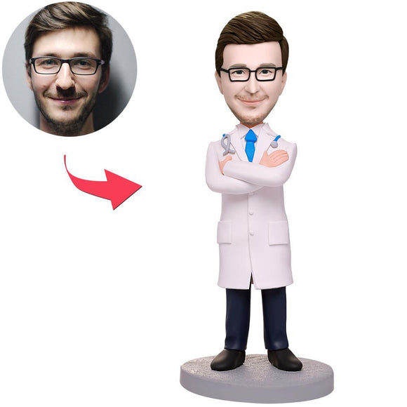 Male Doctor With Arms Folded Custom Bobbleheads With Engraved Text