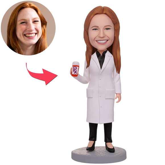 Female Laboratory Worker Custom Bobbleheads With Engraved Text