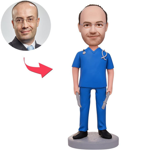 Male Doctor Holding Tools Custom Bobbleheads With Engraved Text
