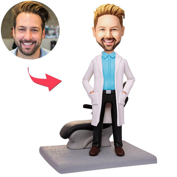 Male Dentist And Chair Custom Bobbleheads With Engraved Text