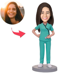 Female Doctor With Stethoscope Custom Bobbleheads With Engraved Text