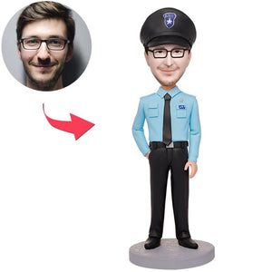 Policeman In Blue Police Uniform Custom Bobbleheads With Engraved Text