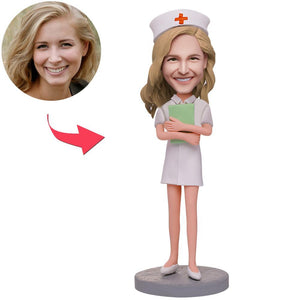 Female Nurse And Notebook Custom Bobbleheads With Engraved Text
