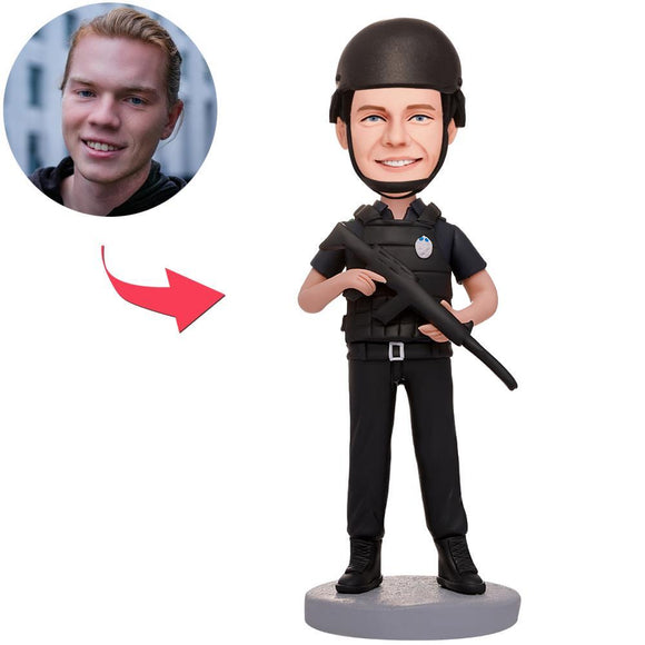 Police Holding HK416 Custom Bobbleheads With Engraved Text