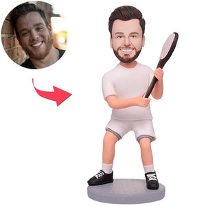 Tennis Player And Racket Custom Bobbleheads With Engraved Text