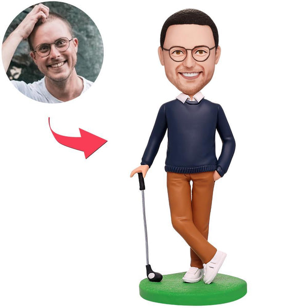 Man Playing Golf Custom Bobbleheads With Engraved Text