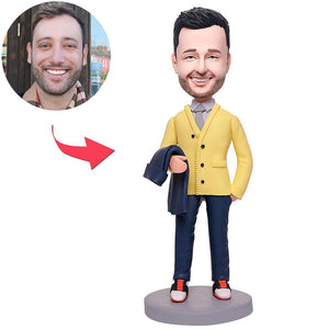 Fashion Man Holding Clothes Custom Bobbleheads With Engraved Text