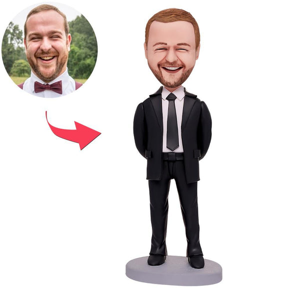 Hands Behind Business Man Custom Bobbleheads With Engraved Text