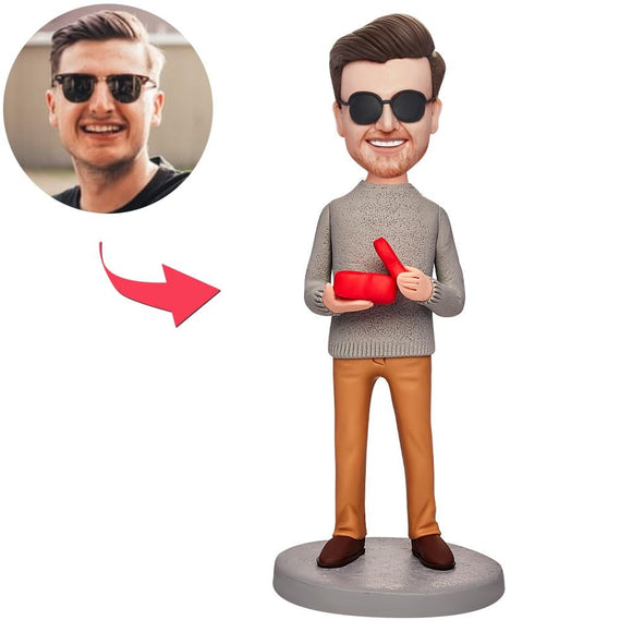 Custom Man Holding A Heart-shaped Gift Custom Bobbleheads With Engraved Text