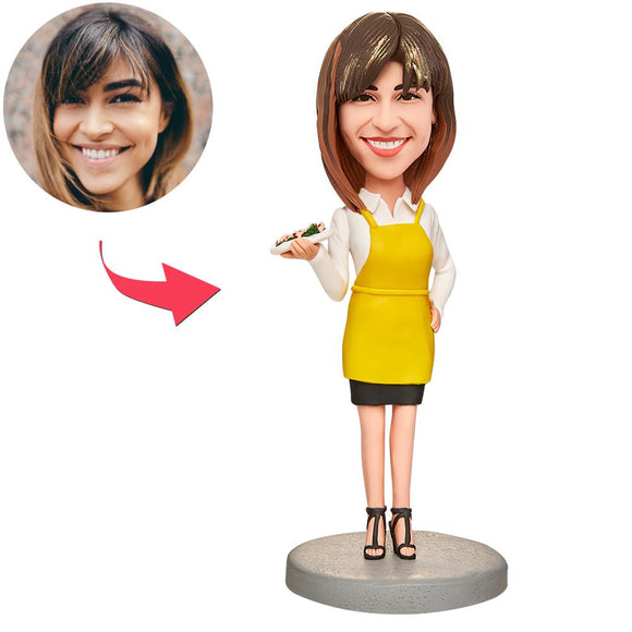 Woman Holding Food Custom Bobbleheads With Engraved Text