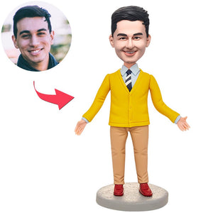 Yellow Suit Modern Man Custom Bobbleheads With Engraved Text