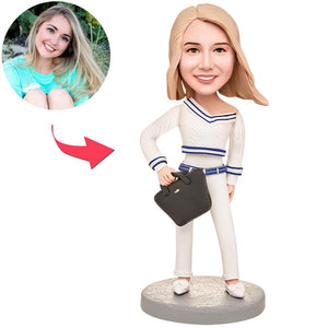 White Suit Female Custom Bobbleheads With Engraved Text