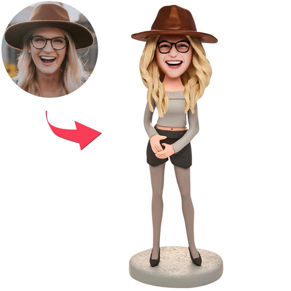 Woman Wearing Grey Stockings Custom Bobbleheads With Engraved Text