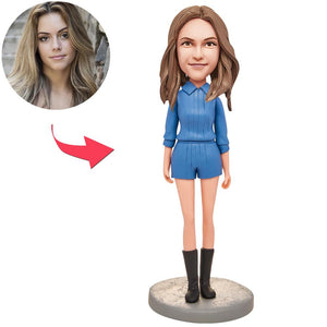 Blue Suit Casual Woman Custom Bobbleheads With Engraved Text