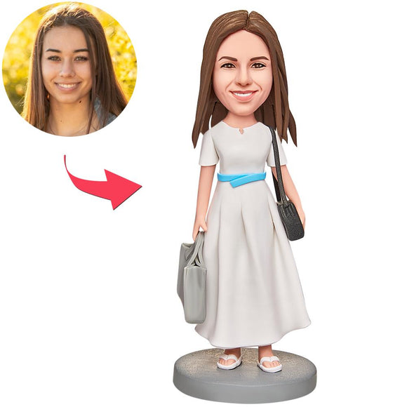 Shopping Woman Custom Bobbleheads With Engraved Text