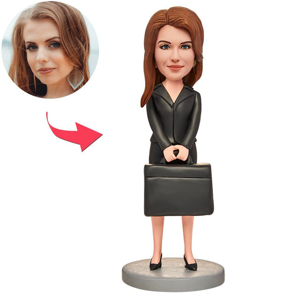 Black Suit Business Woman Custom Bobbleheads With Engraved Text