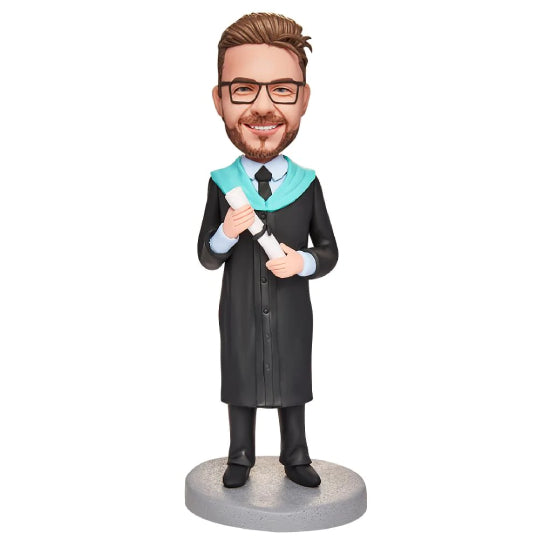 Graduation Boy Holding Certificate Custom Bobbleheads With Engraved Text