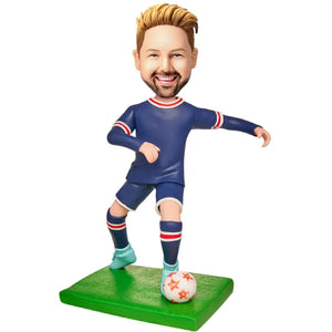 Soccer Player Blue Uniform Custom Bobblehead Engraved with Text